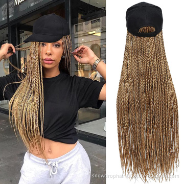Long Baseball Cap Hat Wig Hair With Braided Box Braids For Women Hat With Hair Extensions Ombre Rainbow Synthetic Crochet Hair
